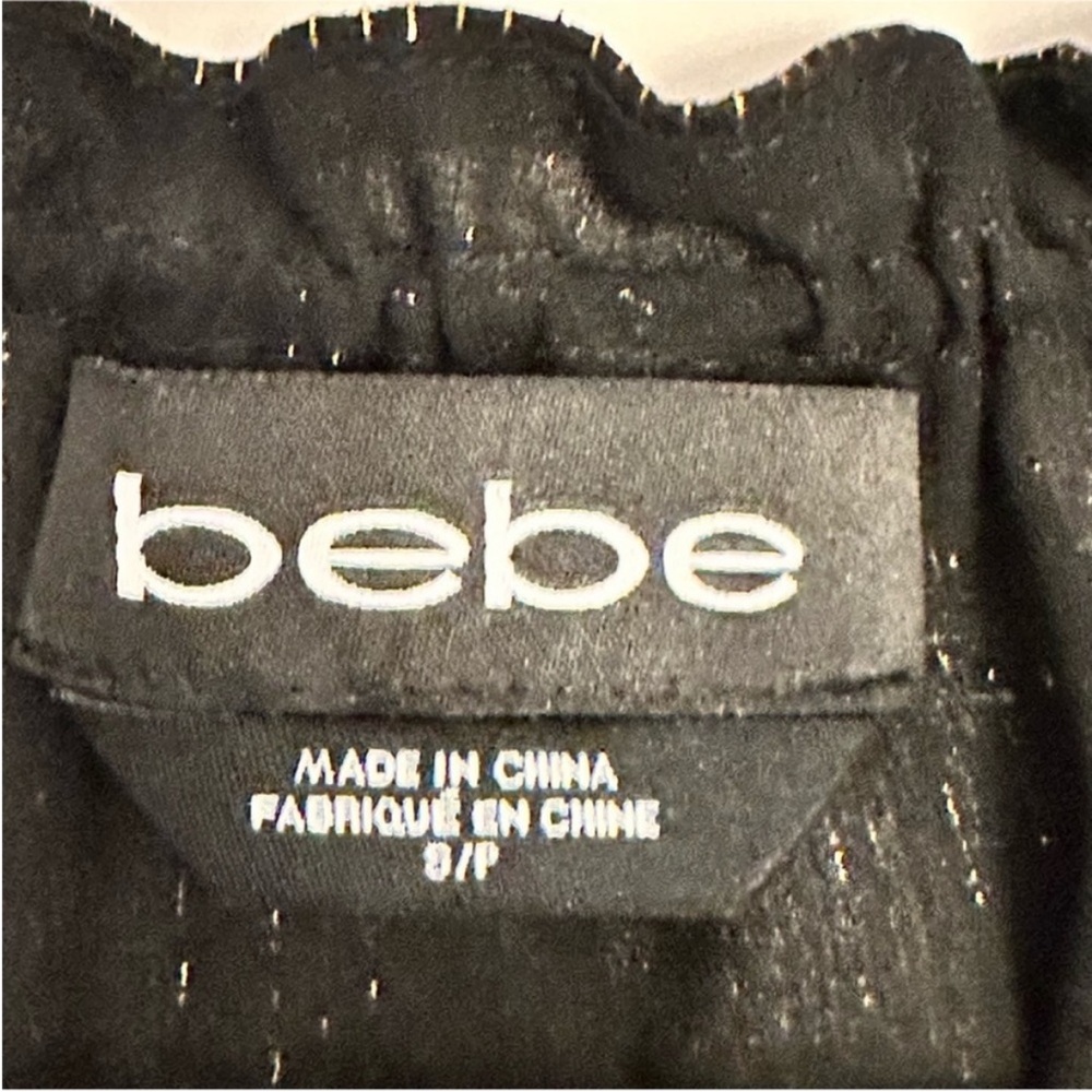 Bebe black and gold metallic tank blouse with neck tie S like new - Picture 8 of 8